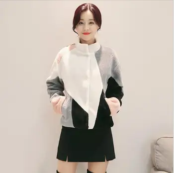 

New autumn and winter fur coat female short paragraph fight color on both sides to wear imitation lamb wool coat