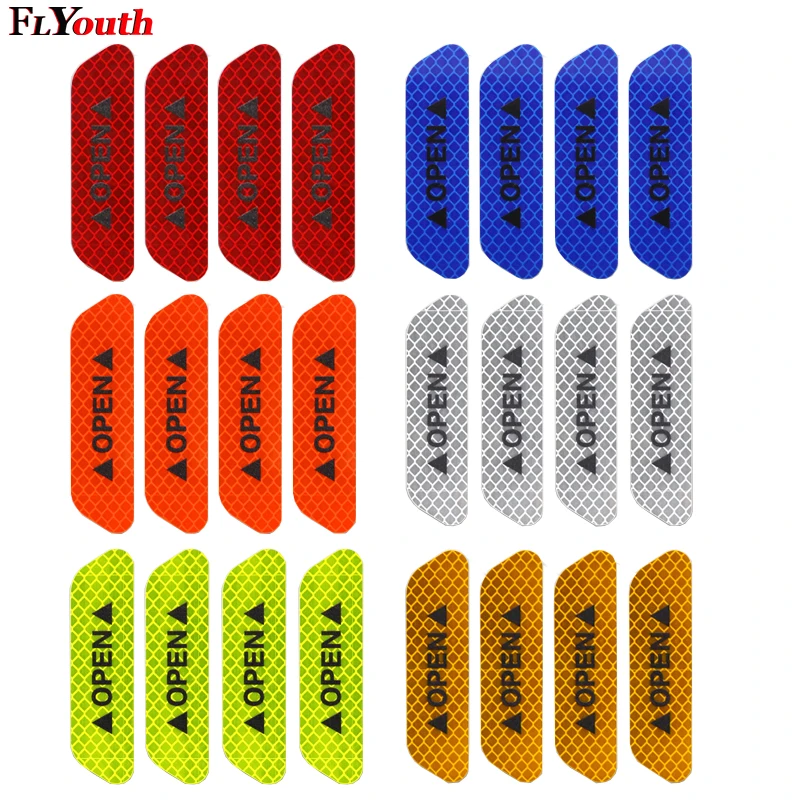 

4Pcs/Set Car OPEN Reflective Tape Warning Mark Reflective Open Notice Bicycle Accessories Exterior Car Door Stickers DIY