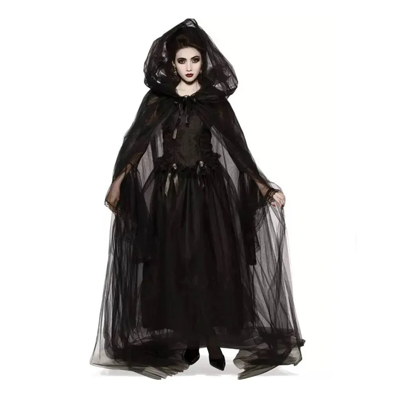 

Halloween Witch Cosplay Costume Medieval Women Black Vampire Bride Costume Adult Terror Zombie Party Dress