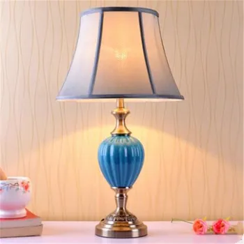 

Blue Ceramic Bedside Table Lamp Modern Mediterranean Sea Dimmer Light Foyer Bed Room Corner Porcelain Desk Reading Light 1881