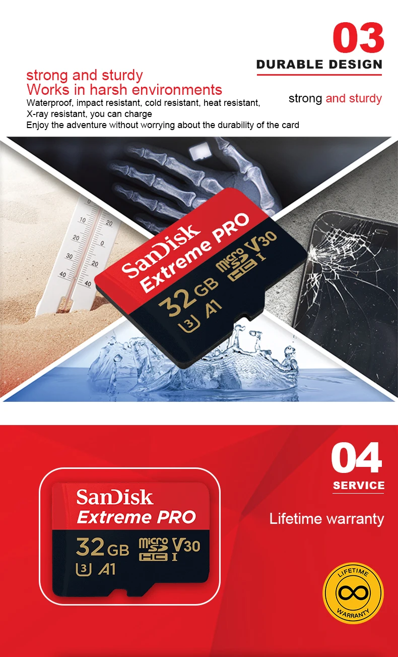 SanDisk Extreme Pro Mini Sd Micro SD карта TF карта памяти с адаптером UHS-I C10 U3 V30 A1 32 Гб 64 Гб 128 ГБ sd для Gopro