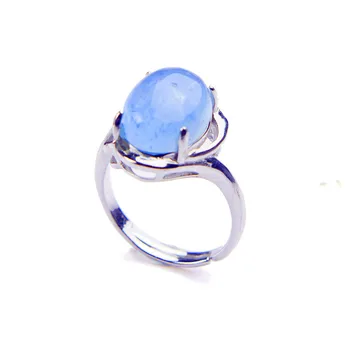 

Precious Blue Natural Aquamarine Gemstone Woman Rings Adjustable Size 925 Sterling Silver Party Fashion Rings Female Lady