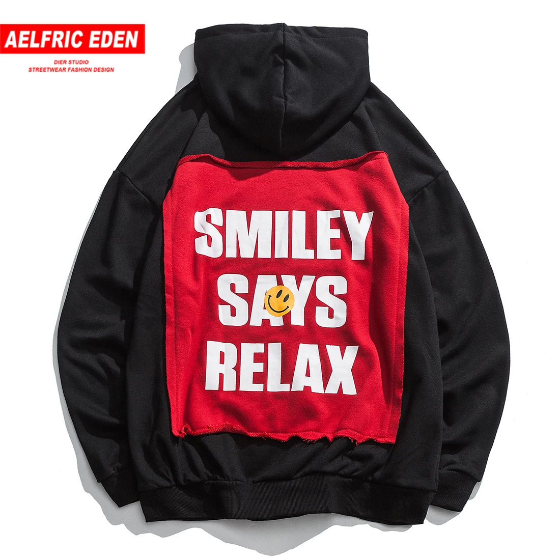 

Aelfric Eden Hip Hop Patchwork Smiley Letter Printed Hoodies Mens Fashion Harajuku Streetwear Hooded Casual Pullover Sweatshirts