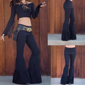 

New Hippie BOHO Women Tie Dye Gypsy Vintage High Fashion Black Brown Bell-bottom Trousers Loose Flared Pants