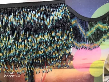 

12cm-15cm wide long pearl fringe black beaded lace garment dress for wedding dress decoration Lace Trims ornaments