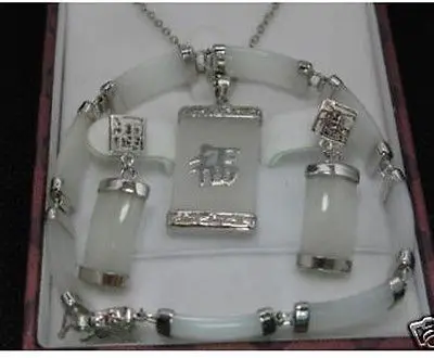 

Hot Sell ! Jewellery white jade necklace bracelet earring set>^^1>18K gold plated watch Quartz stone CZ crystal