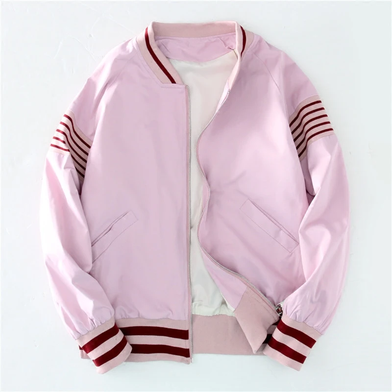 Pink Jacket Spring / Autumn New Women's Jacket Loose Baseball Suit