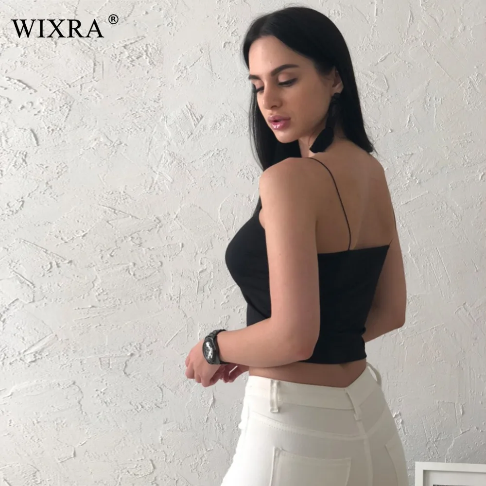 Женский укороченный топ на бретельках Wixra Черный Повседневный Топ с открытой