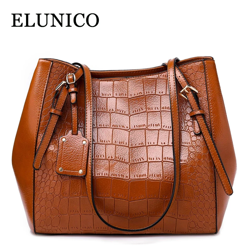 

ELUNICO 2018 Winter Female Crocodile Pattern Tote Bags Handbags Women Famous Brands Leather Crossbody Bag Ladies Messenger Bags