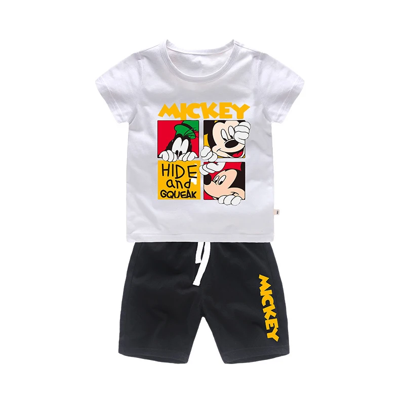 Новая летняя футболка с Микки Маусом для мальчиков+ спортивные шорты хлопковая куртка детская спортивная одежда с героями мультфильмов - Цвет: as  picture