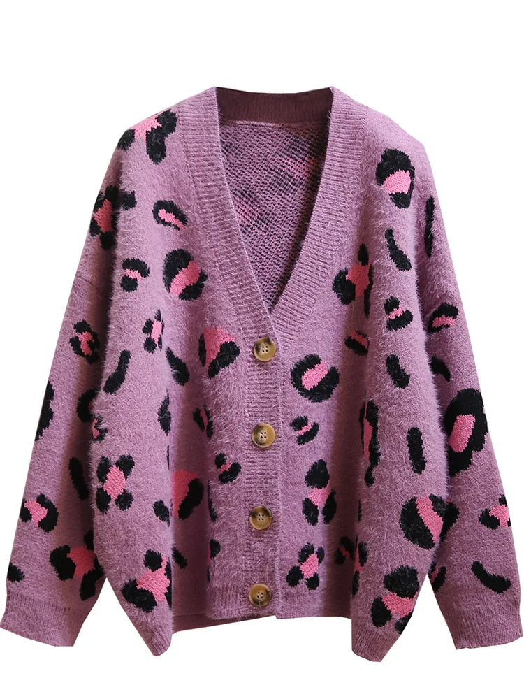 Han Edition of New Fund of 2019 Autumn Loose Languid Is Lazy Fashion Leopard Single-breasted Knitting Cardigan Her Red Sweater Han Edition of New Fund of 2019 Autumn Loose Languid Is Lazy Fashion Leopard Single-breasted Knitting Cardigan Her Red Sweater