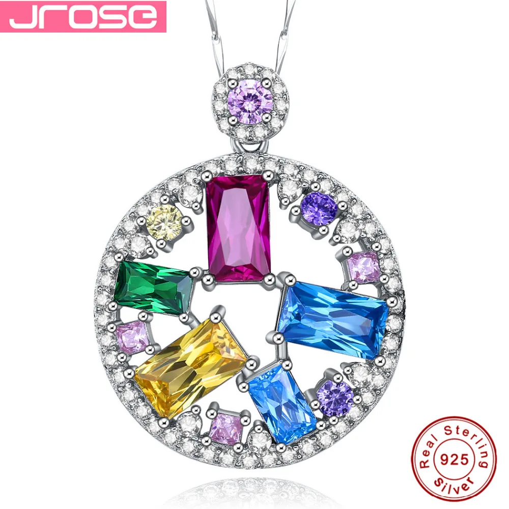 

Jrose Fine Jewelry Multi-Color AAA CZ 100% Solid 925 Sterling Silver Pendant for Women Beauty Valentine Gift With a Chain