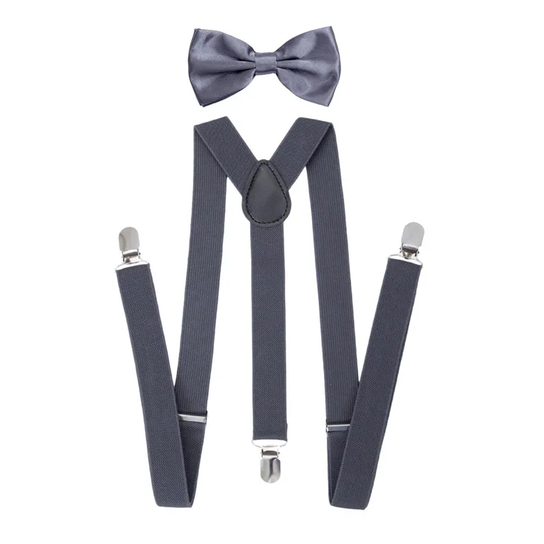AWAYTR серый подтяжки для детей 90 см Подтяжки Высокое качество ремни с тремя клипы галстуки-бабочки подтяжки Свадебная вечеринка Бизнес