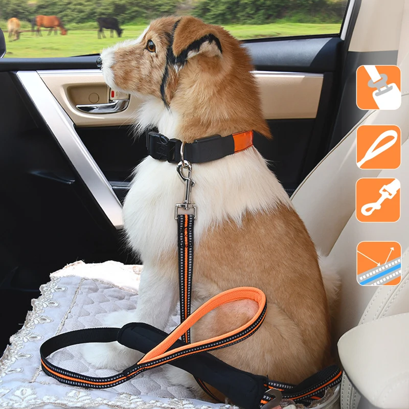 

Dog Seat Belt Leash 3 In 1 Adjustable Pet Car Safety Seat Belt and Dog Reflective Leash Walking Training Dog Leashes