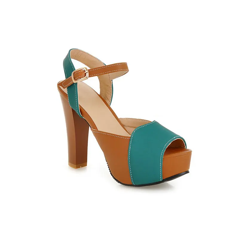 

Buckle Peep Toe Miss Shoes,Square High Heel PU leather Slingback Office New Summer Fashion Women Pumps Size 35-43 Green