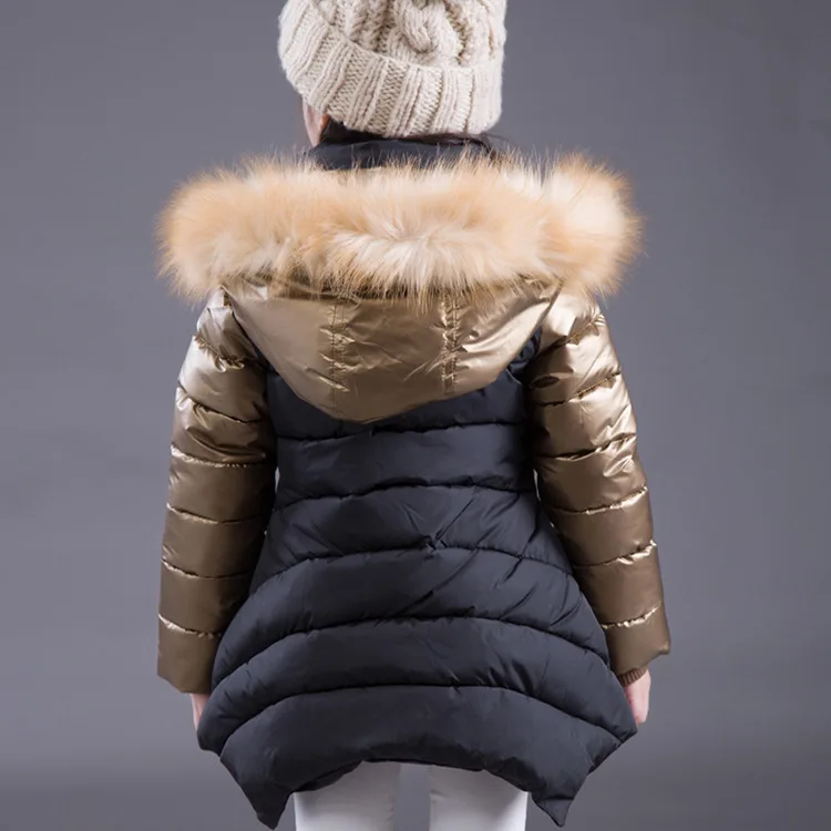 Пуховые пальто для девочек-подростков детские куртки с капюшоном из искусственного меха, парки коллекция года, зимняя теплая верхняя одежда, детская одежда черное, красное пальто