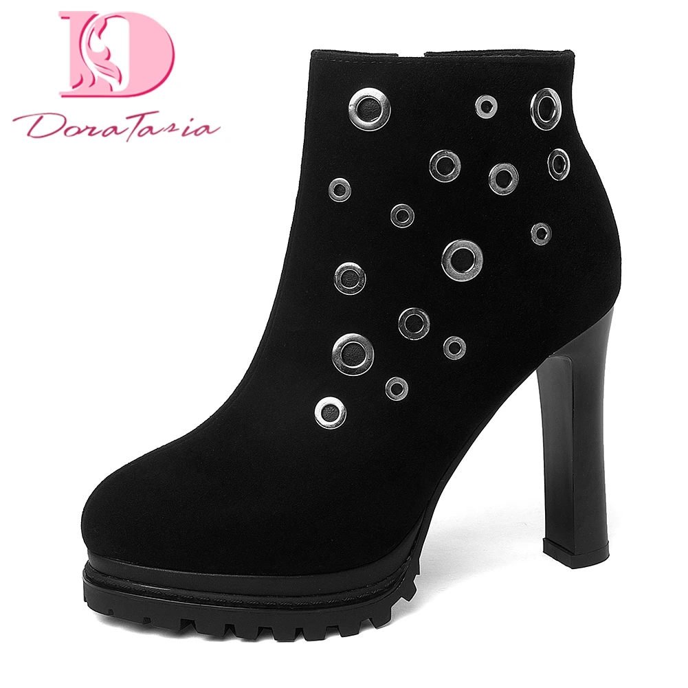 

Doratasia 2018 Kid Suede leather sexy party Zip Up Platform Women Ankle Boot Woman Shoes High Heels Boots Shoes Woman