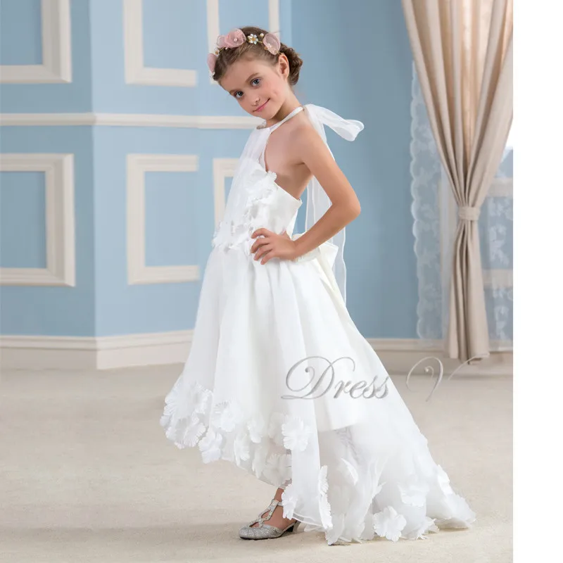 girls white high low dress