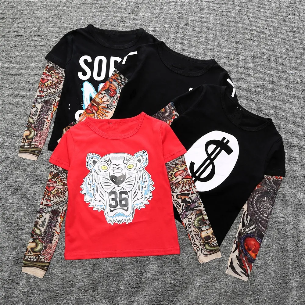 

Cool Baby Boys Girls T shirts Tattoo Sleeve Children Mesh Long Sleeve Cotton Tops Tees 2018 Kids&Toddlers Shirts Clothes