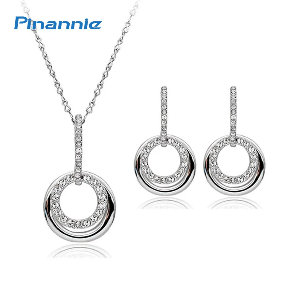 Pinannie 100 Austria Rhinestones Italina Rhodium Plated Jewelry Set