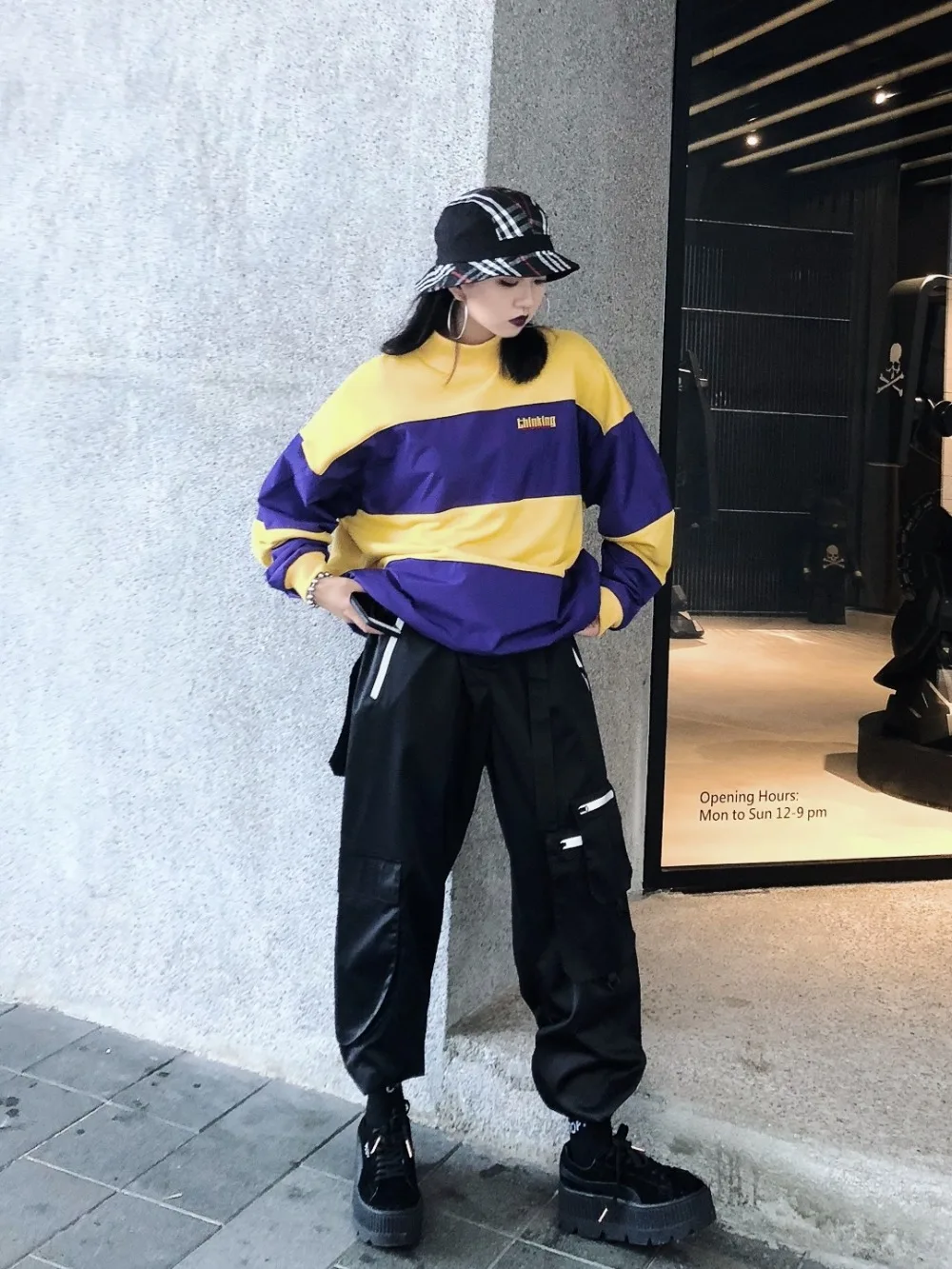 Hip hop Chao Bolsillos Apriete Guo Negro gris De Cintura Múltiples Hebilla Empalme Casuales Pantalones 5f4dwq