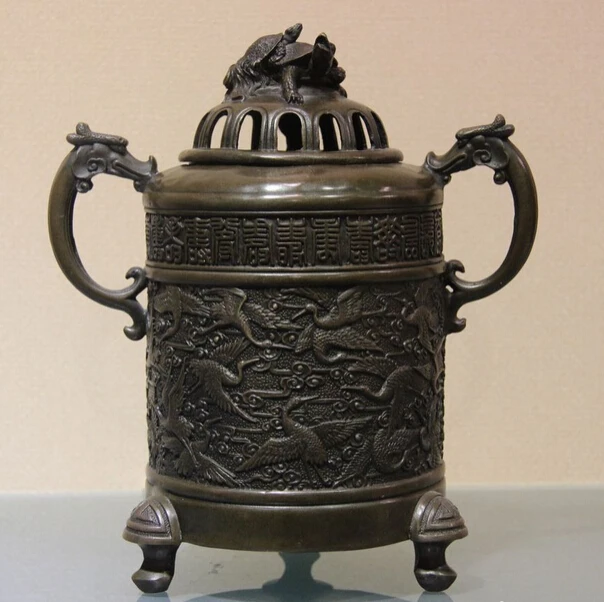 

Collectible bronze lion statue S0890 China Art Pure Bronze Copper Dragon Turtle Tortoise Crane Incesen Burner Censer B0403