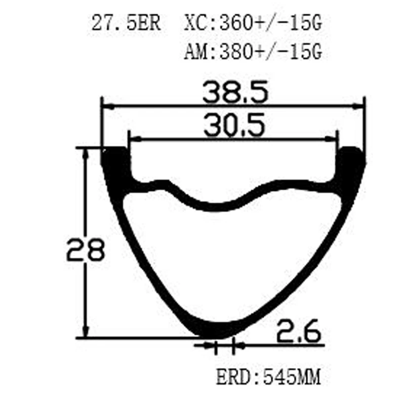 Графен 27,5 er углеродный обод mtb XC 38,5x28 мм 360 г Асимметричный диск mtb диски горный диск велосипед бескамерные колеса Лента V Форма ERD 545 мм