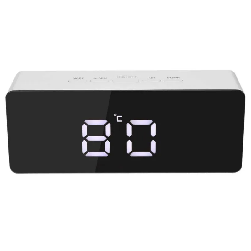 

USB Digital LED Alarm Clock 12H/24H Alarm And Snooze Function Mirror Clock Indoor Thermometer Home Office Desktop Table Clocks