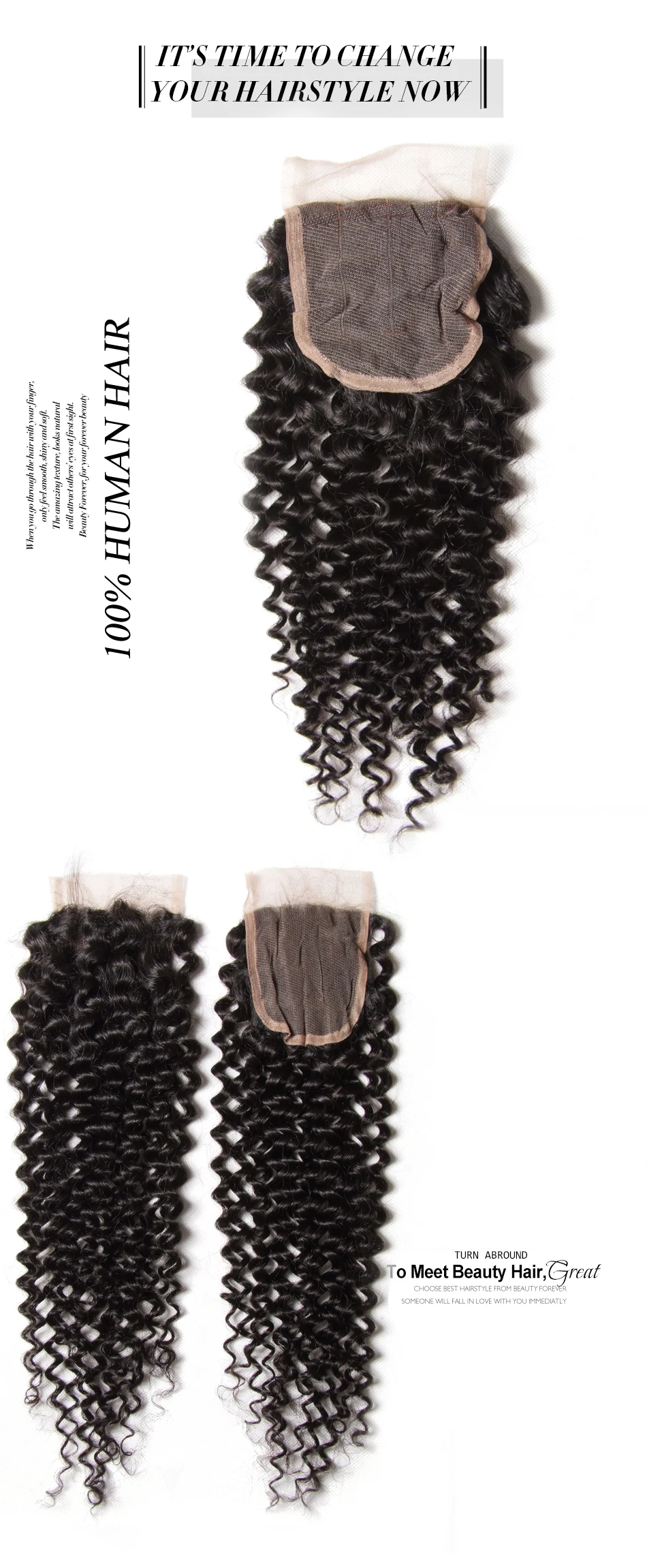 Beauty forever бесплатная часть закрытие с бразильские локоны вьющиеся человеческие волосы ткет с закрытием 100% remy волосы