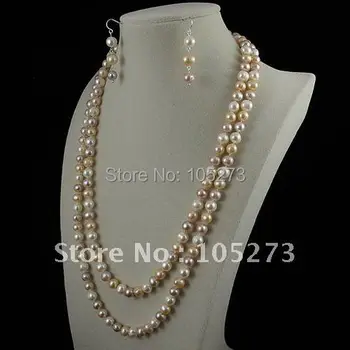 

Wholesale fashion AA 8-9MM White pink purple natural color fresh water pearl necklace silver earring jewelry set A1871