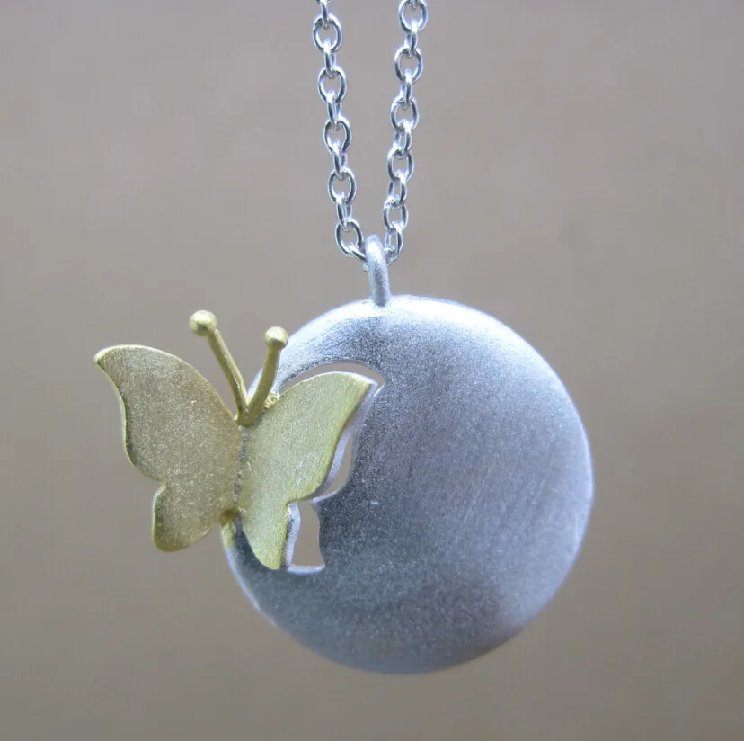 two tone 925 sterling silver  butterfly pendant necklace jewelry butterfly necklaces & pendants