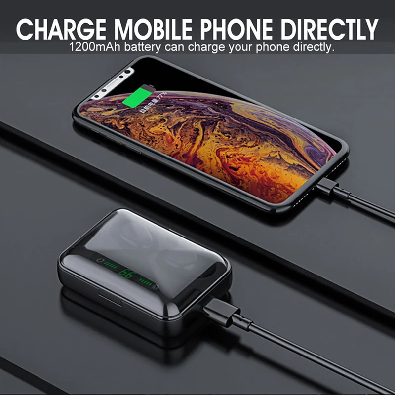 Bluetooth 5 0 TWS Earphones With LED Display Power Bank Phone Holder Waterproof Sport Music True Wireless Earbuds Mini Headsets