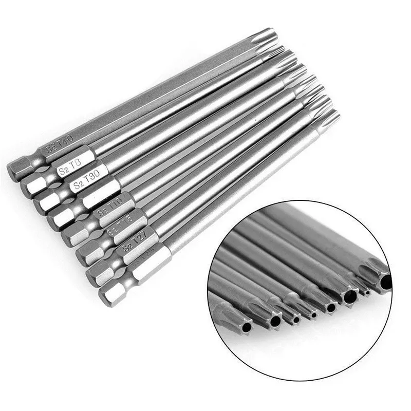 

8Pcs Torx Screwdriver Bit Set Hex Security Magnetic Head 100MM Extra Long RF