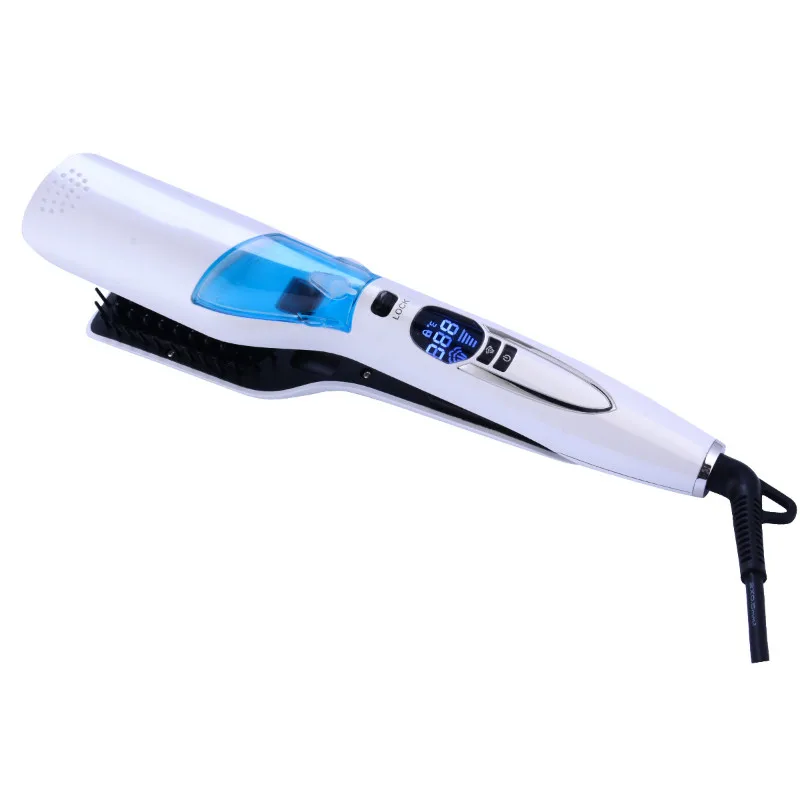 

LCD Display Ceramic Steam Spray Hair Straightener Brush Flat Iron Plate Comb Hair Moisture Curler Curls Temperature Adjustable