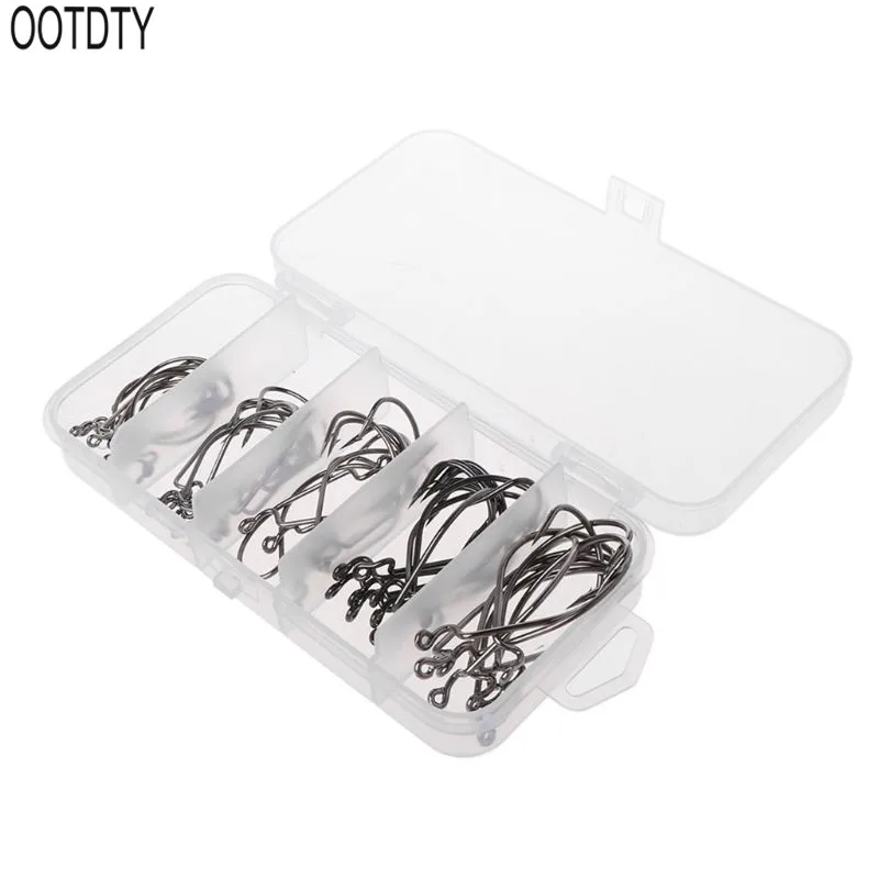

50 Pcs/Set Fishing Hook Offset Hooks 2# 1# 1/0# 2/0# 3/0# Carp Tackle Sharp Tips Carbon Steel Black Snap Accessories