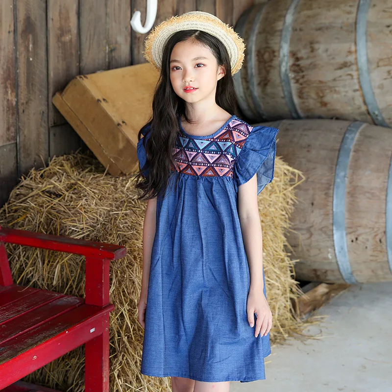

Fashion Girls Dresses 2018 New Arrival Cotton Dresses For Girls Cute Petal Sleeve Print Cotton Children's Dresses 4T-14T