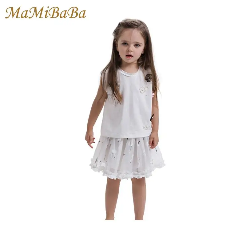 

Baby Girls Short T-shirts 2018 New Summer Casual O-neck Sleeveless T Shirt One Piece For 3-10 Years Children Girl Clothing Ss358