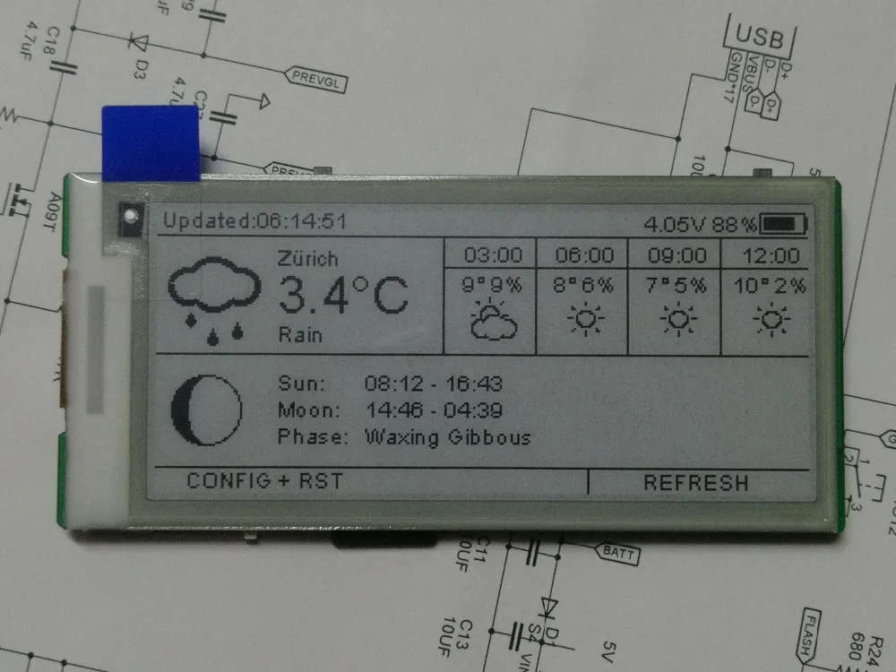 Azsmz EPAPER 2," мини-дисплей Esp8266 WiFi EINK yahooapi с открытым исходным кодом github(espaper Метеостанция