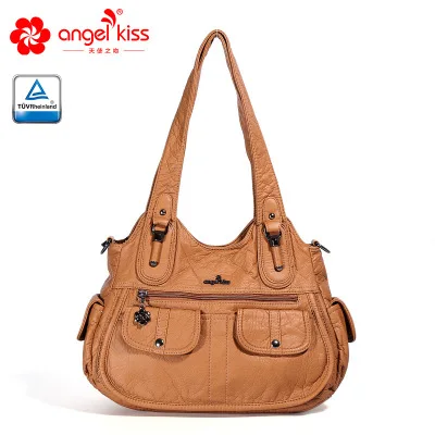 Angelkiss модная женская сумка на плечо из искусственной кожи с эффектом потертости, вместительная Повседневная стильная женская сумка с бесплатным подарком - Цвет: brown