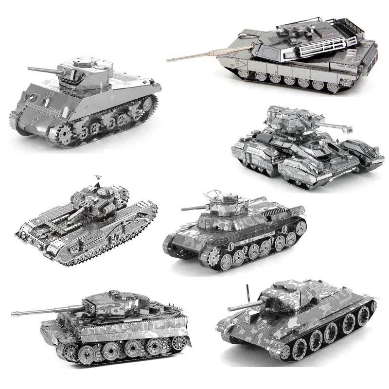 

3D Metal Puzzle Mini Tank Model Assemble Toys DIY Stereoscopic M1 Tank/Tiger Tank/T34 Tank Model Jigsaw Toys for Military Fan