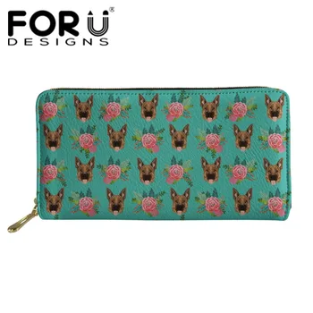 

FORUDESIGNS Women Long Wallets and Purse German Shepherd Printing Clutch Long Zipper Coin Purse New 2018 Leather Party Wallets