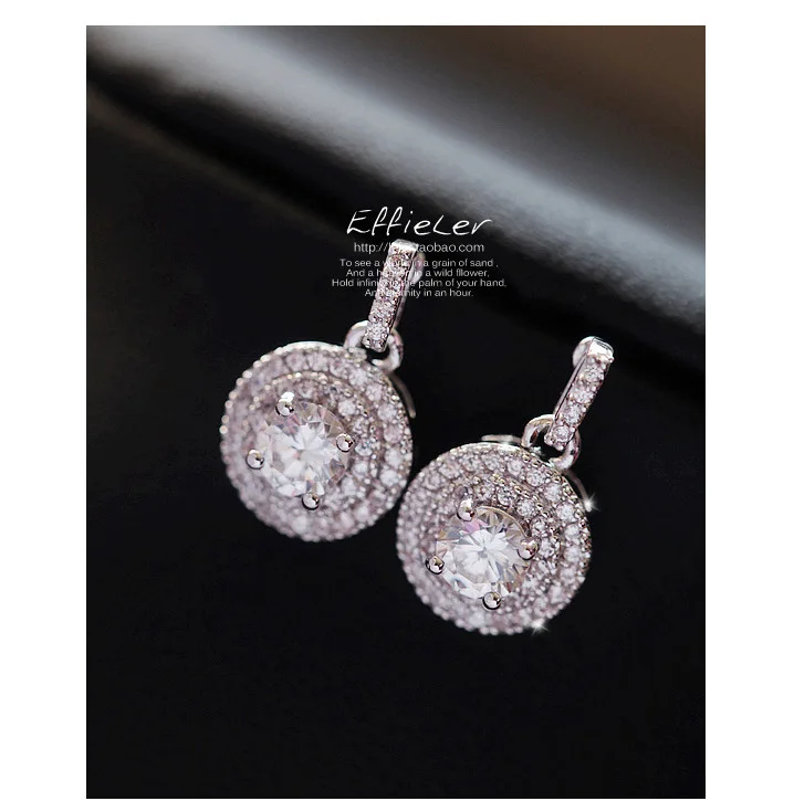 

European 925 Sterling silver Needle round Earrings Crystal from Swarovski Simple Temperament Wild Anti-allergic