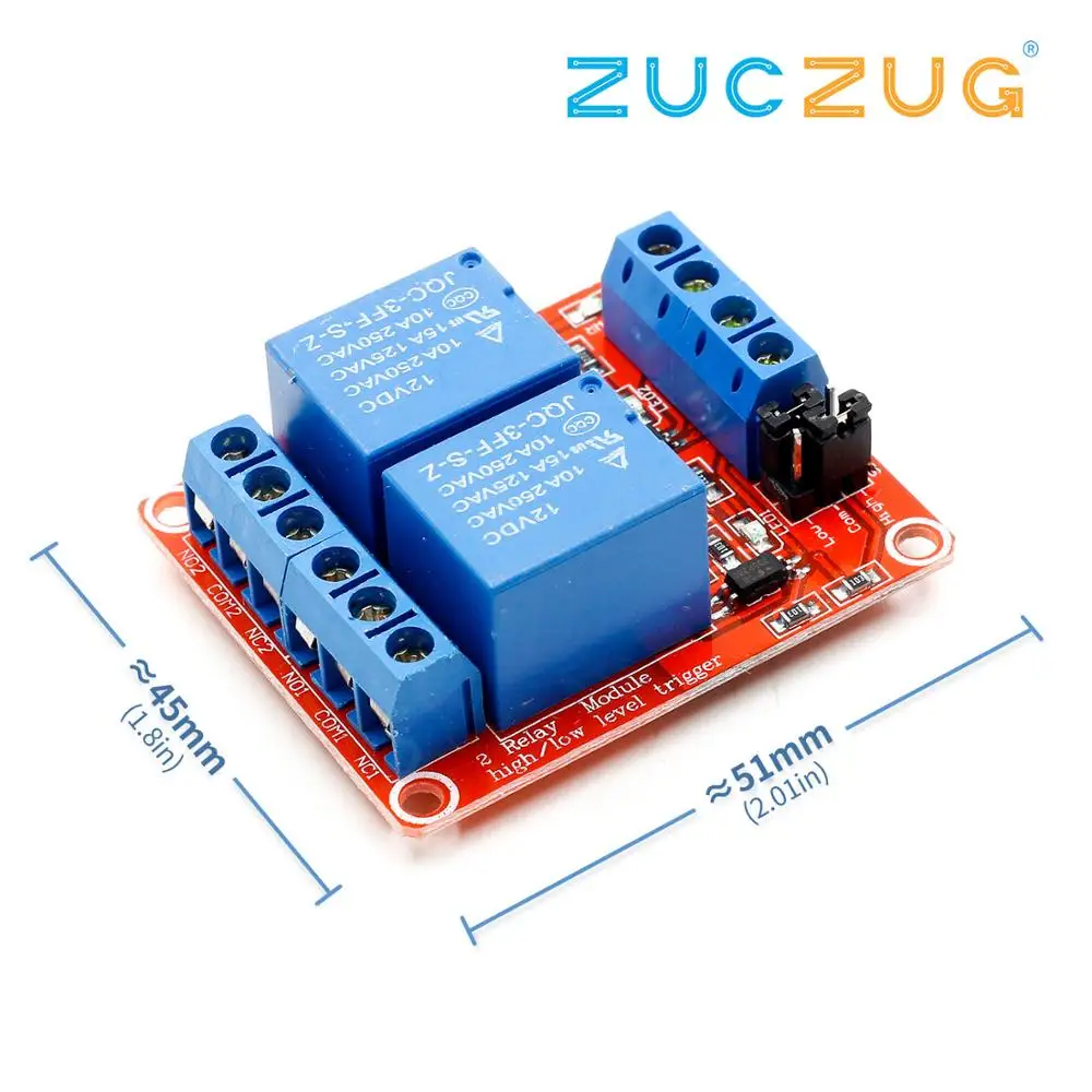 

2 Channel 5V 12V Relay Module Board Shield for Arduino with Optocoupler Support High and Low Level Trigger