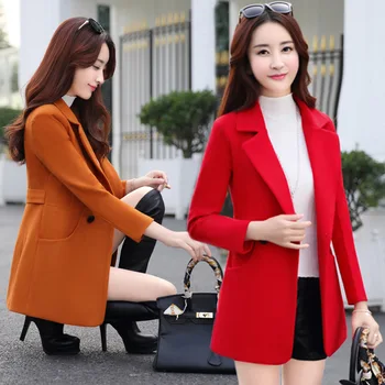 

Women's single suit 2019 autumn and winter new Korean version of the suit collar long loose woolen coat woolen coat