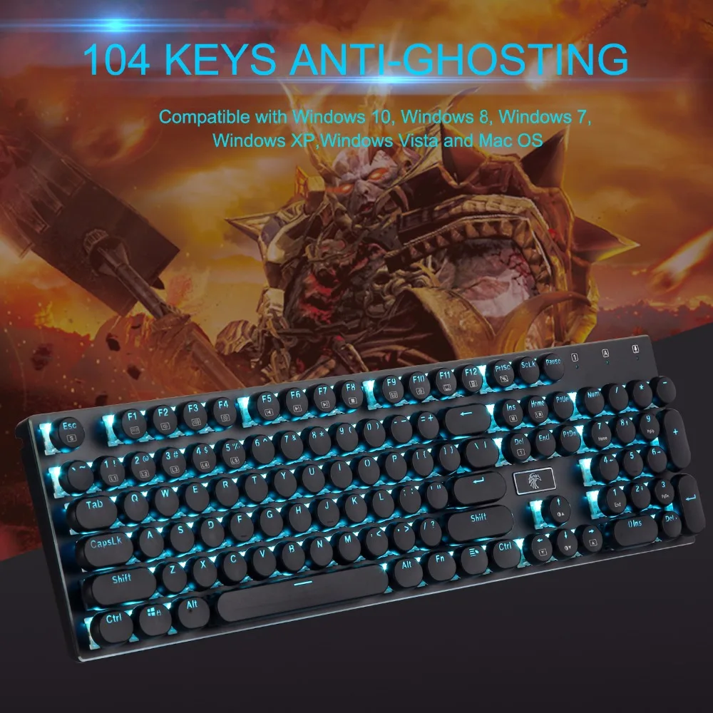  Retro RGB Mechanical Gaming Keyboard Programmable RGB Backlit Blue Switch Tactile Clicky Water Resi
