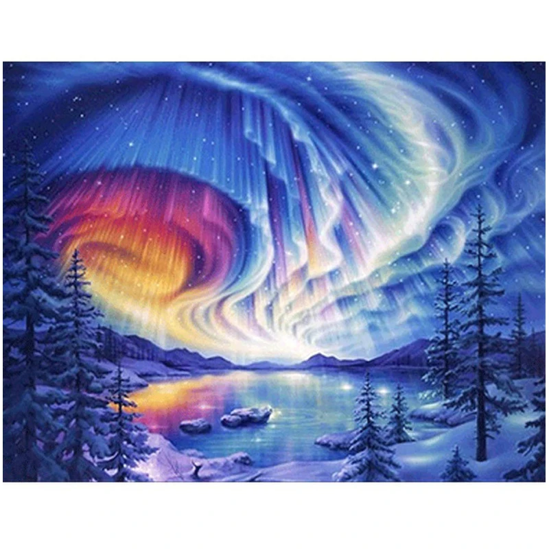 

5D Diy Diamond Painting Cross Stitch Rainbow Lake Surface Snow Scenery Diamond Embroidery Full Square Round Wall StickerZP-623