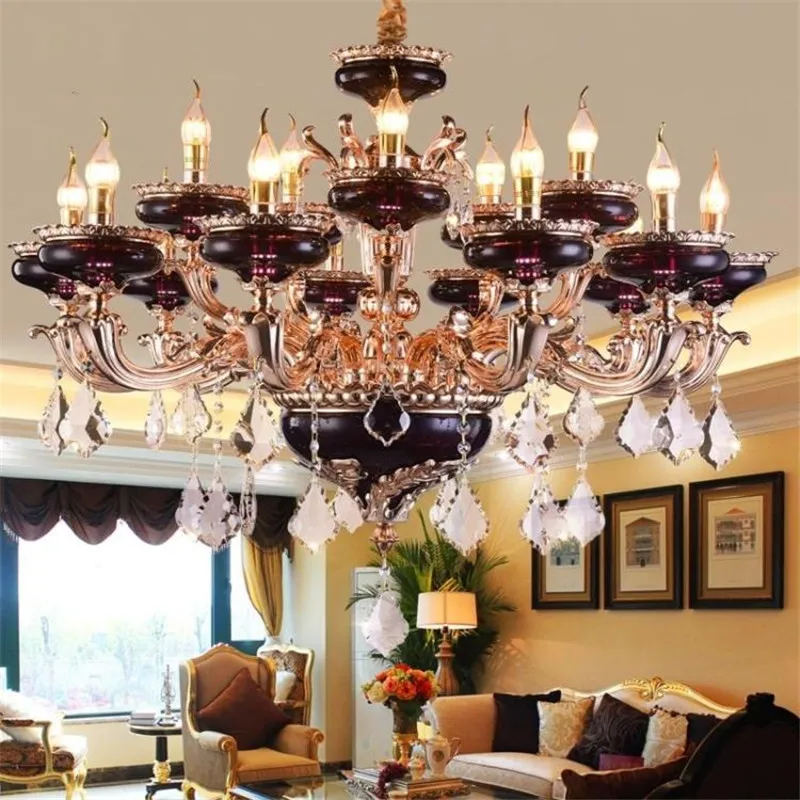 

European zinc alloy retro crystal chandelier villa duplex building living room dining room bedroom American crystal lamp