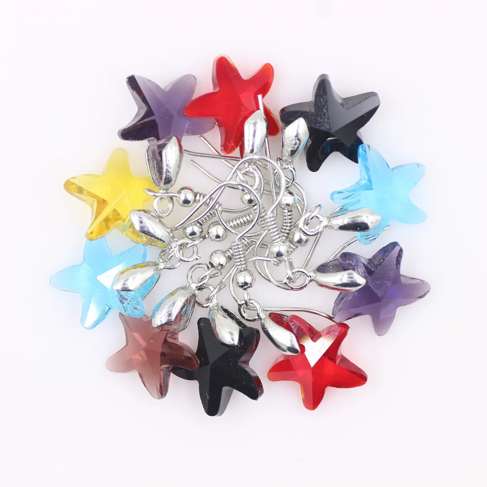 

ZHUBI 14MM 1Pair Glass Star Long Earrings Fashion Jewelry Red Crystal Starfish Pendant For Charm Women's Hanging Earing