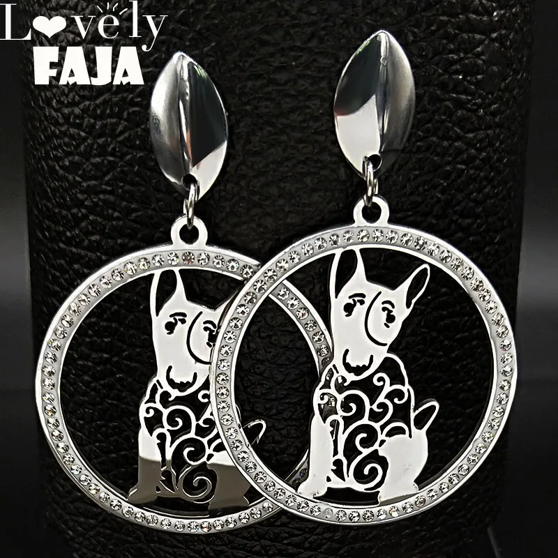 

Big Crystal Stainless Steel Bulldog Stud Earrings Women Silver Color Earrings Jewelry aretes de acero inoxidable para mujer