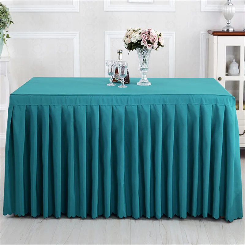 

Polyester white banquet table skirt for birthday wedding party table clothes lines table cover table skirting decoration